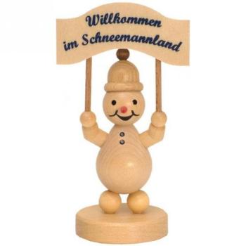 Schneemann Junior mit Schild